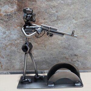 Nuts and Bolts Rifleman Figurine Business Card Holder Metal Shooting Hunting